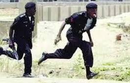 policemen fleeing from danger